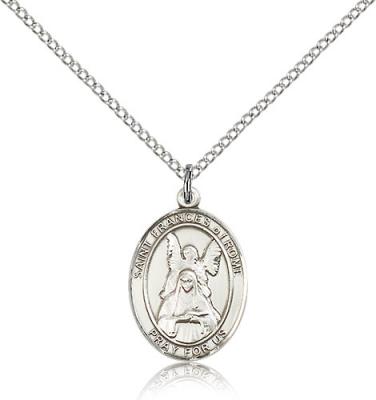 Sterling Silver St. Frances of Rome Pendant, Sterling Silver Lite Curb Chain, Medium Size Catholic Medal, 3/4" x 1/2"