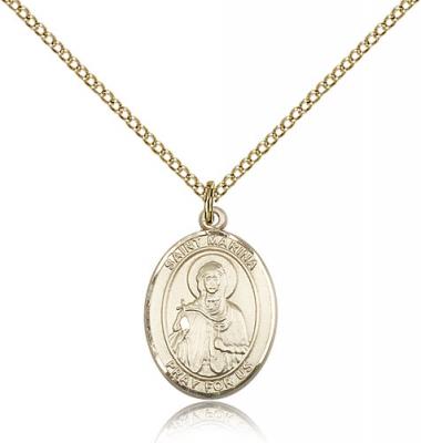 Gold Filled St. Marina Pendant, GF Lite Curb Chain, Medium Size Catholic Medal, 3/4" x 1/2"
