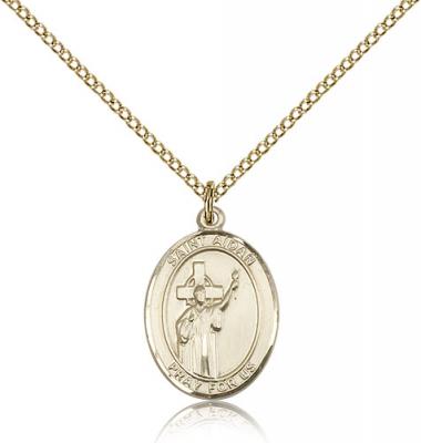 Gold Filled St. Aidan Of Lindesfarne Pendant, GF Lite Curb Chain, Medium Size Catholic Medal, 3/4" x 1/2"