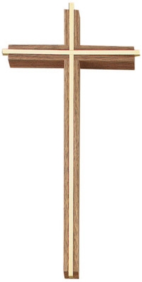 10" Walnut Wood Cross with Gold Plated Inlay JC1127