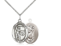 Sterling Silver St. Christopher/Golf Pendant, Sterling Silver Lite Curb Chain, Medium Size Catholic Medal, 3/4" x 1/2"