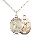 Gold Filled St. Sebastian / Football Pendant, GF Lite Curb Chain, Medium Size Catholic Medal, 3/4" x 1/2"