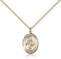 Gold Filled St. Sebastian / Tennis Pendant, GF Lite Curb Chain, Medium Size Catholic Medal, 3/4" x 1/2"