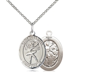Sterling Silver St Sebastian / Dance Pendant, SS Lite Curb Chain, Medium Size Catholic Medal, 3/4" x 1/2"