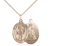 Gold Filled Guardian Angel / Baseball Pendant, GF Lite Curb Chain, Medium Size Catholic Medal, 3/4" x 1/2"