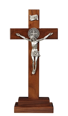 13" H Walnut Standing Saint Benedict Crucifix W611P-ST13