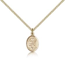 Gold Filled St. Agatha Pendant, Gold Filled Lite Curb Chain, Small Size Catholic Medal, 1/2" x 1/4"
