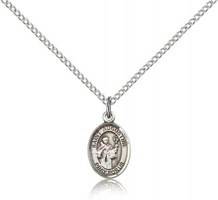 Sterling Silver St. Augustine Pendant, Sterling Silver Lite Curb Chain, Small Size Catholic Medal, 1/2" x 1/4"