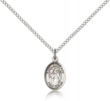 Sterling Silver St. Boniface Pendant, Sterling Silver Lite Curb Chain, Small Size Catholic Medal, 1/2" x 1/4"