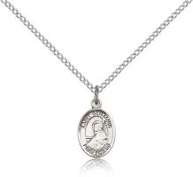 Sterling Silver St. Benjamin Pendant, Sterling Silver Lite Curb Chain, Small Size Catholic Medal, 1/2" x 1/4"