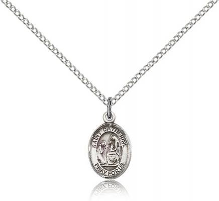 Sterling Silver St. Catherine of Siena Pendant, Sterling Silver Lite Curb Chain, Small Size Catholic Medal, 1/2" x 1/4"