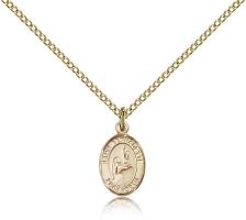 Gold Filled St. Bernadette Pendant, Gold Filled Lite Curb Chain, Small Size Catholic Medal, 1/2" x 1/4"