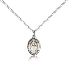 Sterling Silver St. Dennis Pendant, Sterling Silver Lite Curb Chain, Small Size Catholic Medal, 1/2" x 1/4"