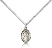 Sterling Silver St. David of Wales Pendant, Sterling Silver Lite Curb Chain, Small Size Catholic Medal, 1/2" x 1/4"