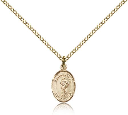 Gold Filled St. Florian Pendant, Gold Filled Lite Curb Chain, Small Size Catholic Medal, 1/2" x 1/4"