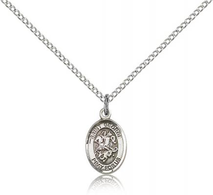 Sterling Silver St. George Pendant, Sterling Silver Lite Curb Chain, Small Size Catholic Medal, 1/2" x 1/4"