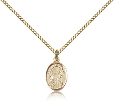Gold Filled St. Genevieve Pendant, Gold Filled Lite Curb Chain, Small Size Catholic Medal, 1/2" x 1/4"