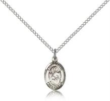 Sterling Silver St. Kevin Pendant, Sterling Silver Lite Curb Chain, Small Size Catholic Medal, 1/2" x 1/4"