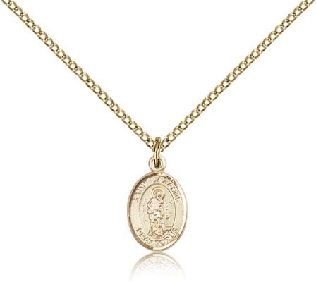 Gold Filled St. Lazarus Pendant, Gold Filled Lite Curb Chain, Small Size Catholic Medal, 1/2" x 1/4"