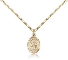 Gold Filled St. Luke the Apostle Pendant, Gold Filled Lite Curb Chain, Small Size Catholic Medal, 1/2" x 1/4"