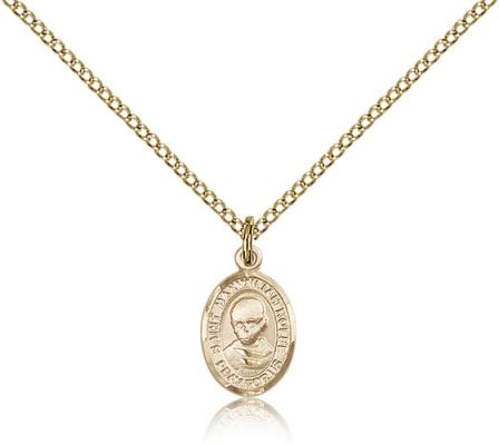 Gold Filled St. Maximilian Kolbe Pendant, Gold Filled Lite Curb Chain, Small Size Catholic Medal, 1/2" x 1/4"