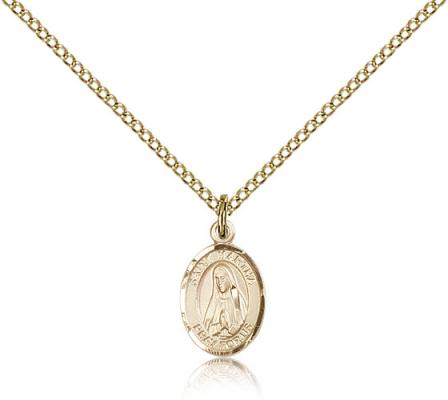 Gold Filled St. Martha Pendant, Gold Filled Lite Curb Chain, Small Size Catholic Medal, 1/2" x 1/4"