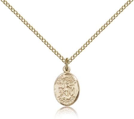 Gold Filled St. Michael the Archangel Pendant, Gold Filled Lite Curb Chain, Small Size Catholic Medal, 1/2" x 1/4"
