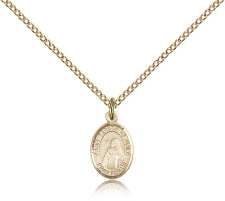 Gold Filled St. Teresa of Avila Pendant, Gold Filled Lite Curb Chain, Small Size Catholic Medal, 1/2" x 1/4"