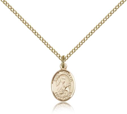 Gold Filled St. Theresa Pendant, Gold Filled Lite Curb Chain, Small Size Catholic Medal, 1/2" x 1/4"