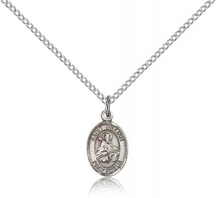 Sterling Silver St. William of Rochester Pendant, Sterling Silver Lite Curb Chain, Small Size Catholic Medal, 1/2" x 1/4"