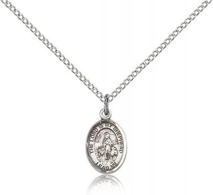 Sterling Silver Lord Is My Shepherd Pendant, Sterling Silver Lite Curb Chain, Small Size Catholic Medal, 1/2" x 1/4"
