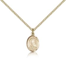 Gold Filled St. Brigid of Ireland Pendant, Gold Filled Lite Curb Chain, Small Size Catholic Medal, 1/2" x 1/4"