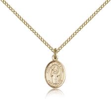 Gold Filled St. Stanislaus Pendant, Gold Filled Lite Curb Chain, Small Size Catholic Medal, 1/2" x 1/4"