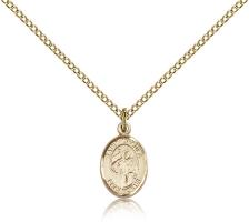 Gold Filled St. Ursula Pendant, Gold Filled Lite Curb Chain, Small Size Catholic Medal, 1/2" x 1/4"