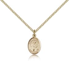 Gold Filled St. Ambrose Pendant, Gold Filled Lite Curb Chain, Small Size Catholic Medal, 1/2" x 1/4"