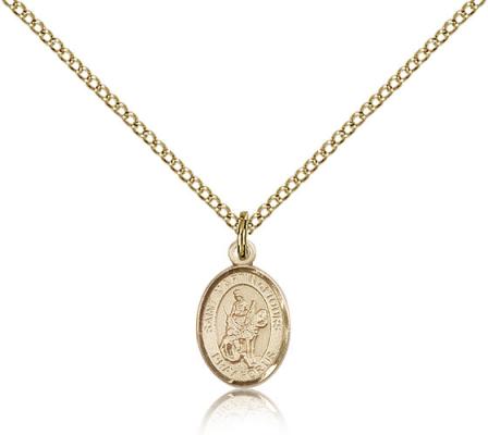 Gold Filled St. Martin of Tours Pendant, Gold Filled Lite Curb Chain, Small Size Catholic Medal, 1/2" x 1/4"