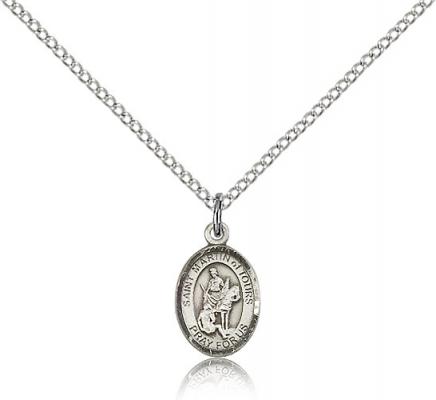 Sterling Silver St. Martin of Tours Pendant, Sterling Silver Lite Curb Chain, Small Size Catholic Medal, 1/2" x 1/4"
