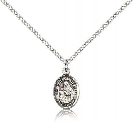 Sterling Silver St. Madonna Del Ghisallo Pendant, Sterling Silver Lite Curb Chain, Small Size Catholic Medal, 1/2" x 1/4"