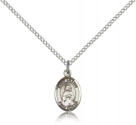 Sterling Silver St. Lillian Pendant, Sterling Silver Lite Curb Chain, Small Size Catholic Medal, 1/2" x 1/4"