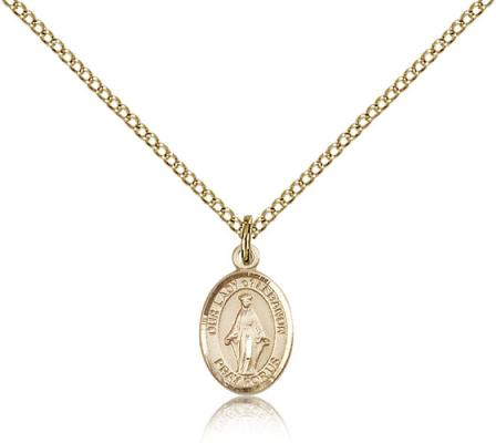 Gold Filled Our Lady of Lebanon Pendant, Gold Filled Lite Curb Chain, Small Size Catholic Medal, 1/2" x 1/4"