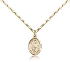 Gold Filled St. Aaron Pendant, Gold Filled Lite Curb Chain, Small Size Catholic Medal, 1/2" x 1/4"