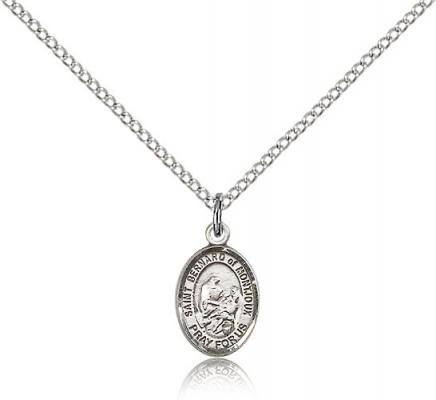 Sterling Silver St. Bernard of Montjoux Pendant, Sterling Silver Lite Curb Chain, Small Size Catholic Medal, 1/2" x 1/4"