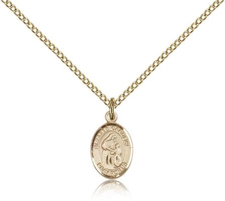Gold Filled Blessed Caroline Gerhardinger Pendant, Gold Filled Lite Curb Chain, Small Size Catholic Medal, 1/2" x 1/4"