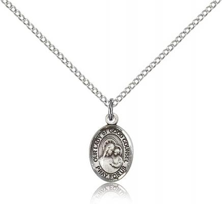 Sterling Silver Our Lady of Good Counsel Pendant, Sterling Silver Lite Curb Chain, Small Size Catholic Medal, 1/2" x 1/4"