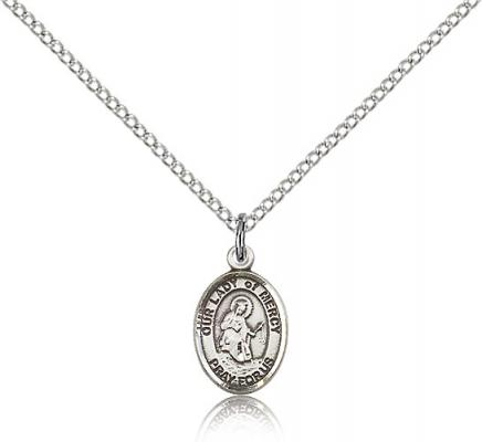 Sterling Silver Our Lady of Mercy Pendant, Sterling Silver Lite Curb Chain, Small Size Catholic Medal, 1/2" x 1/4"