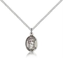 Sterling Silver St. Aedan of Ferns Pendant, Sterling Silver Lite Curb Chain, Small Size Catholic Medal, 1/2" x 1/4"