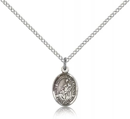 Sterling Silver St. Thomas of Villanova Pendant, Sterling Silver Lite Curb Chain, Small Size Catholic Medal, 1/2" x 1/4"