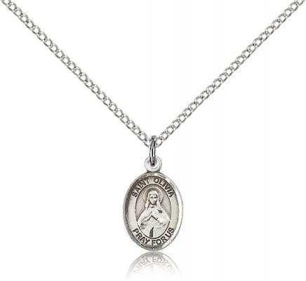 Sterling Silver St. Olivia Pendant, Sterling Silver Lite Curb Chain, Small Size Catholic Medal, 1/2" x 1/4"