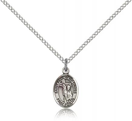 Sterling Silver St. Paul of the Cross Pendant, Sterling Silver Lite Curb Chain, Small Size Catholic Medal, 1/2" x 1/4"
