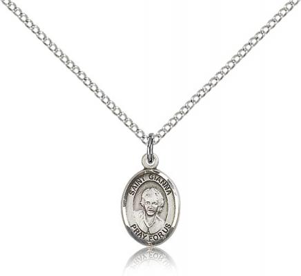 Sterling Silver St. Gianna Pendant, Sterling Silver Lite Curb Chain, Small Size Catholic Medal, 1/2" x 1/4"